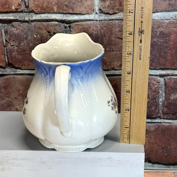 Vintage German Floral Creamer Pitcher Floral Violets Embossed 6" Victorian - Picture 3 of 8